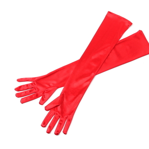 Red Long Satin Elegant Vintage Opera Party Gloves-Vixen Red