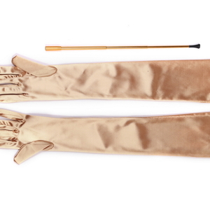 Gold Extendable Cigarette Holder and Long Satin Glove Costume Accessory Set - Thumbnail 2