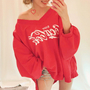 Off the Shoulder Coca Cola Oversize Sweatshirt in 3 Colors-2