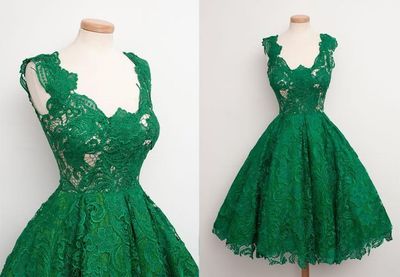 Green Lace A-line Knee Length Short Homecoming Dress Party Dress E190