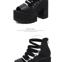 Lace up Black High Heels Platform Sandals - Thumbnail 1