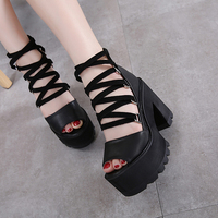 Lace up Black High Heels Platform Sandals - Thumbnail 2
