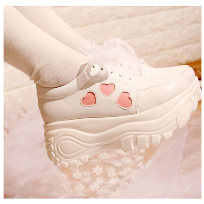 Japanese lolita hearts lace up white cute princess shoes
