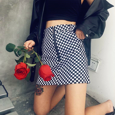 90s zipper checkered skirt - Thumbnail 5