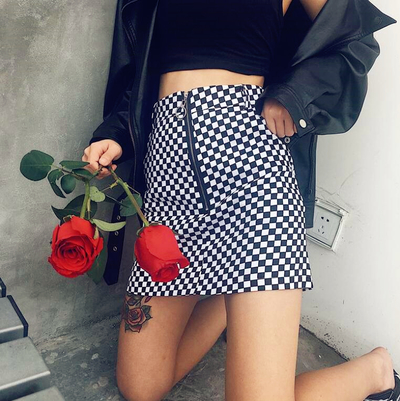 90s Zipper Checkered Skirt