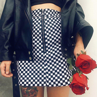 90s Zipper Checkered Skirt - Thumbnail 2