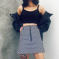 90s Zipper Checkered Skirt - Thumbnail 4