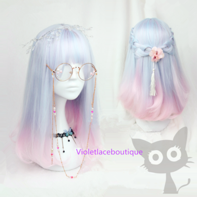 Harajuku Air Bang Pastel Pink Blue Gradient Wig
