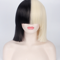 Black Blonde Short Straight Sia Cosplay Party Wigs - Thumbnail 2