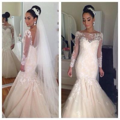 Long sleeves wedding dress, mermaid wedding dress, scoop wedding dress, formal fashion wedding dress, WD1701