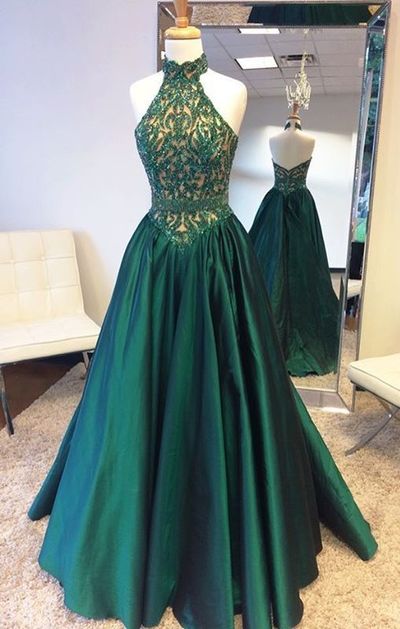 Sexy Green Backless Halter Crystal Beaded Prom Party Dresses Long E232