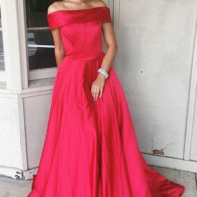 Elegant a-line off-shoulder long satin prom evening dress plus size e271