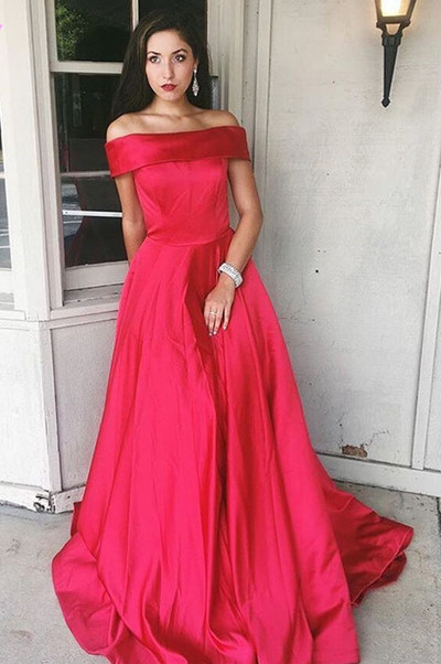 Elegant A-line Off-shoulder Long Satin Prom Evening Dress Plus Size E271