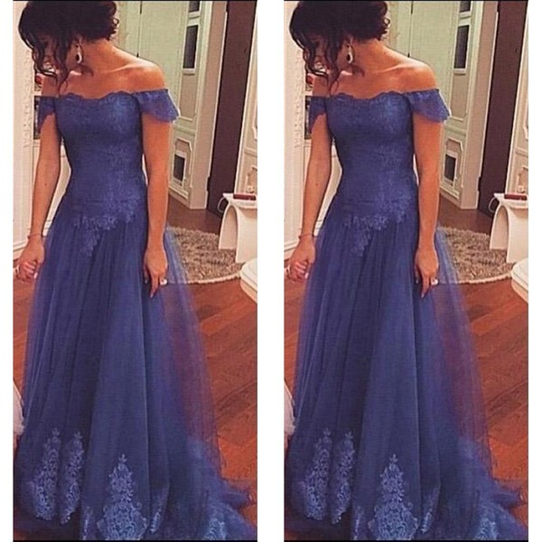 Elegant Off-shoulder Sweetheart Long Lace Applique Evening Prom Formal Dress E278