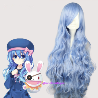 Harajuku pastel blue long curly cosplay wig