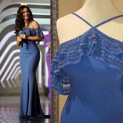 Sexy halter long lace mermaid beaded prom evening dress e284