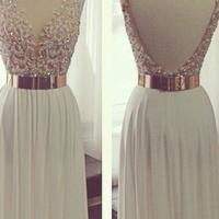 white prom dress, long prom dress, prom dress, sparkle prom dress, v-neck prom dress, BD14325 - Thumbnail 4