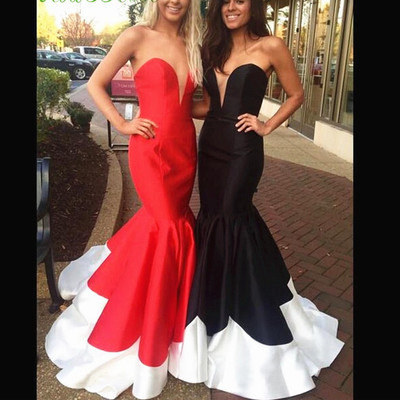 Simple white&red sweetheart long bodices mermaid evening prom dress e288
