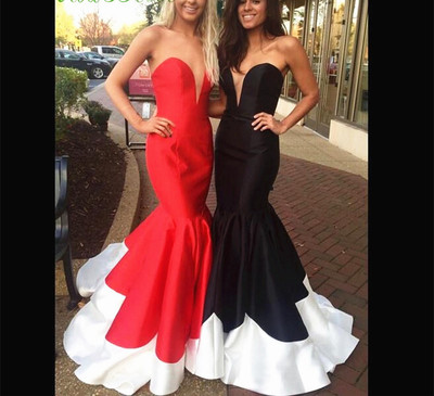 Simple White&Red Sweetheart Long Bodices Mermaid Evening Prom Dress E288