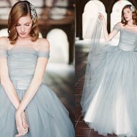 2017 Charming Wedding Dress, Off Shoulder Tulle V Back Prom Dresses, New Design Unique Most Popular High Quality Custom  Prom dress, PD17623 - Thumbnail 1