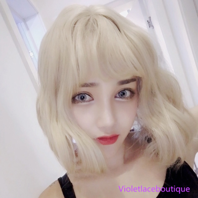 Free shipping blonde short wavy air bang bobo wig