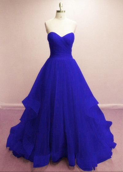 Tulle Sweetheart Party Gowns, Royal Blue Formal Dresses, Evening Gowns