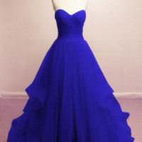 Tulle Sweetheart Party Gowns, Royal Blue Formal Dresses, Evening Gowns - Thumbnail 1