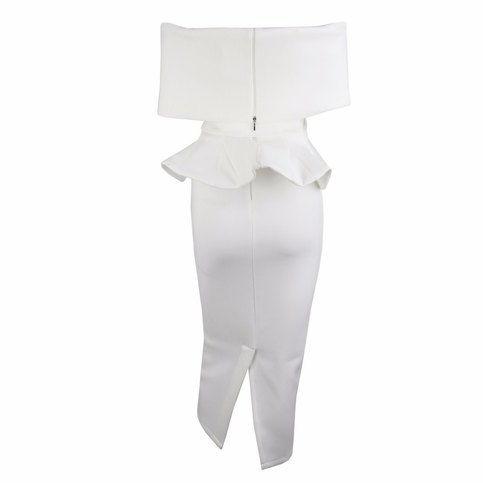 White Off Shoulder Peplum Bodycon Two Pieces Bow Belt Sets