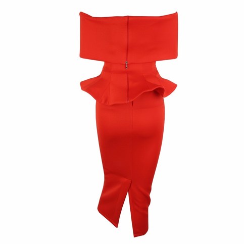  Red Off Shoulder Peplum Bodycon Two Pieces Bow Belt Sets