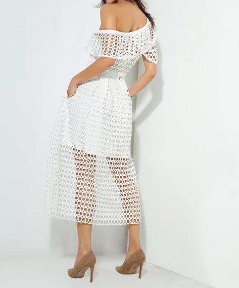 White One Shoulder Lace Dress Puffy Skirt