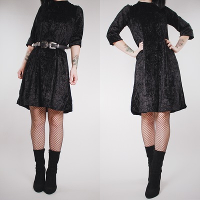 Claimed @ladyglamourist - vintage 80s black crushed velvet dress 