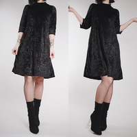 CLAIMED @LADYGLAMOURIST - Vintage 80s Black Crushed Velvet Dress  - Thumbnail 1