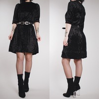 CLAIMED @LADYGLAMOURIST - Vintage 80s Black Crushed Velvet Dress  - Thumbnail 2