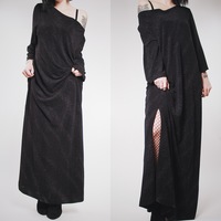 CLAIMED @bananacharm - Vintage 80s Black Glitter Galaxy Jersey Gown  - Thumbnail 1