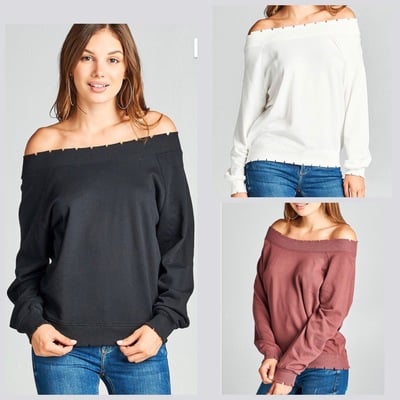 Distressed off-the-shoulder top
