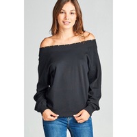 Distressed Off-the-Shoulder Top - Thumbnail 1