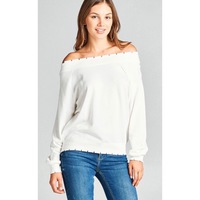 Distressed Off-the-Shoulder Top - Thumbnail 2