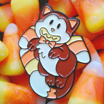 Candy corn cat enamel pin