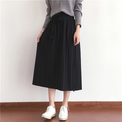 Leisure loose cute elastic waist pleated long skirt