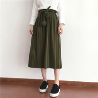 Leisure Loose Cute Elastic Waist Pleated Long Skirt - Thumbnail 1