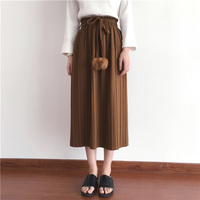 Leisure Loose Cute Elastic Waist Pleated Long Skirt - Thumbnail 2