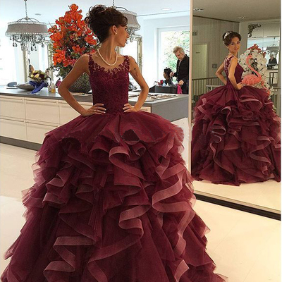 Fashion ball gown long lace appliques tiered ruffles prom evening dress formal dress e297