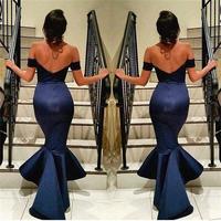 Simple Off-shoulder High Low Navy Blue Mermaid Prom Party Dresses E309 - Thumbnail 1