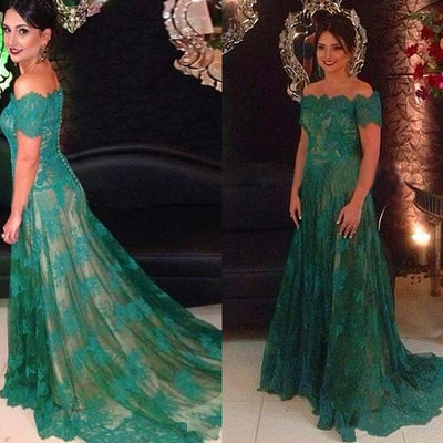 Elegant a-line off-shoulder long lace appliques prom evening formal dress e315