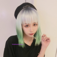 Mint Green Gradient Short Wigs with Bangs - Thumbnail 1