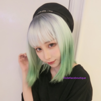 Mint Green Gradient Short Wigs with Bangs - Thumbnail 2