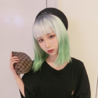 Mint Green Gradient Short Wigs with Bangs - Thumbnail 3