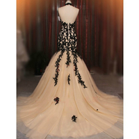 Champange&Black Halter Backless Long Lace Appliques Mermaid Prom Evening Dresses Gowns E323 - Thumbnail 1