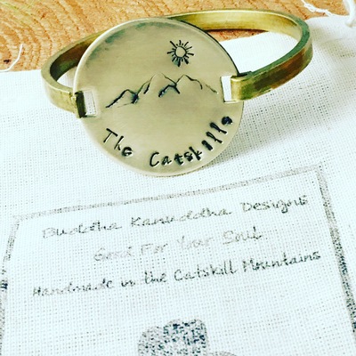 Catskills mountains hand stamped brass bracelet