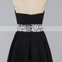 Black Sleeveless A Line Mini Sweetheart Chiffon Crystal Strapless Short Homecoming Dress-1